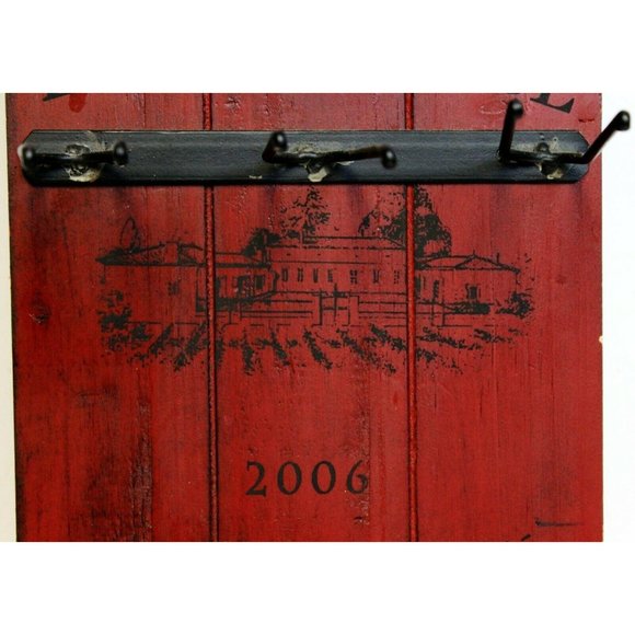 Wooden Wine Bottle Holder Glasses Red 2006 Wall Hanging 30" Tall - Picture 4 of 10